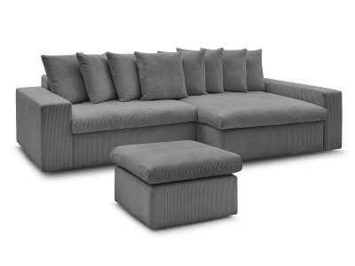 Canapé d'angle fixe ENORE velours côtelé avec pouf