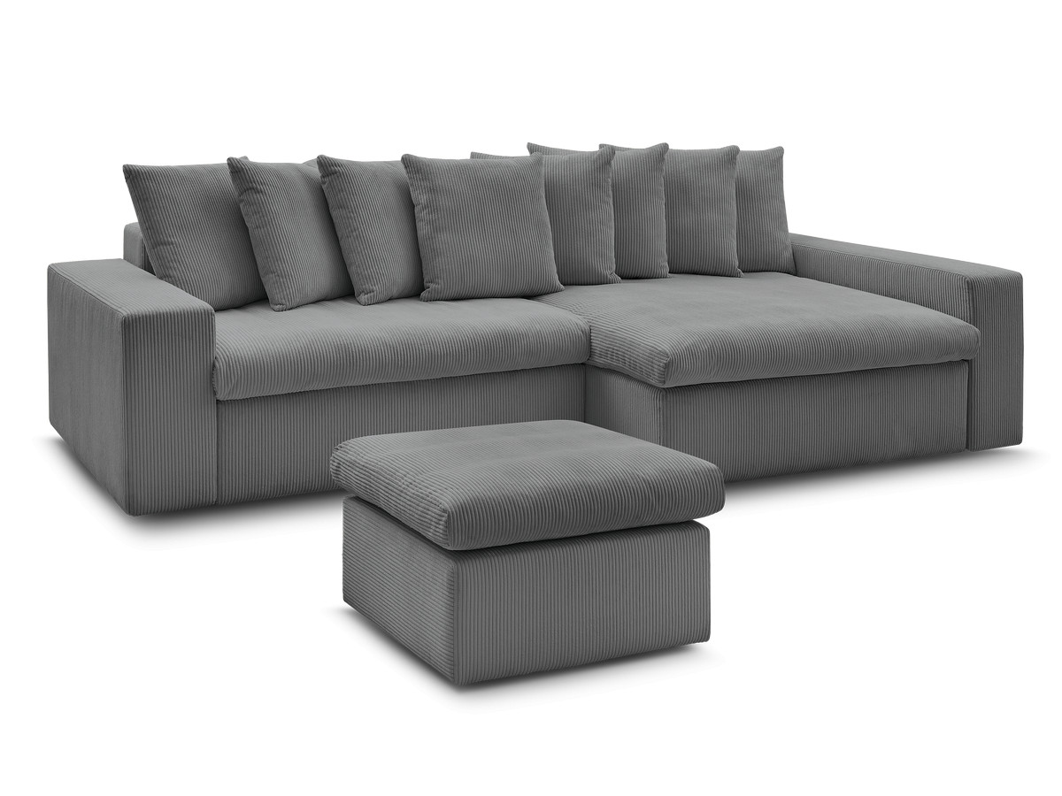 canapé d'angle fixe enore velours côtelé avec pouf de couleur gris foncé