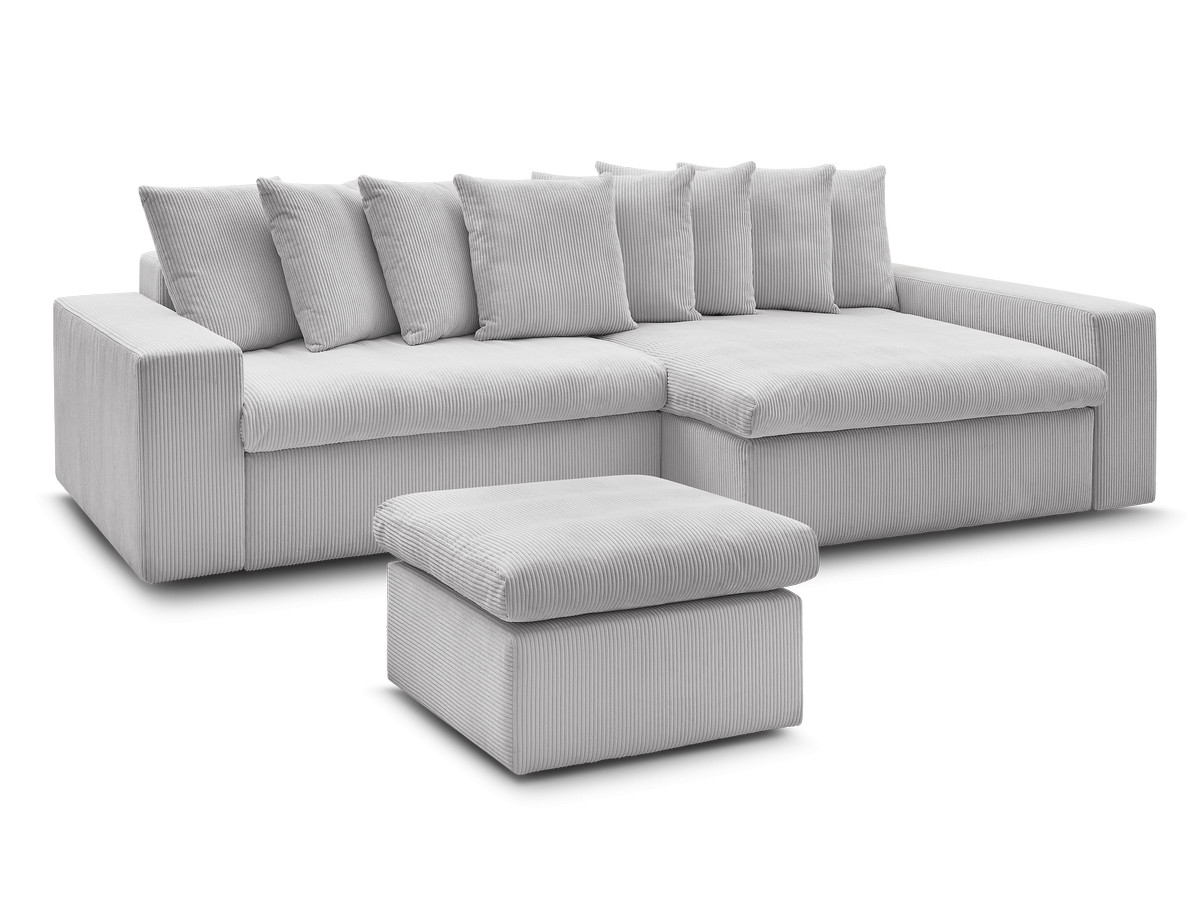 canapé d'angle fixe enore velours côtelé avec pouf de couleur gris clair