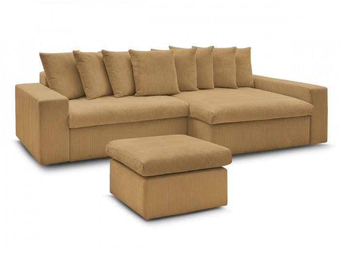 Canapé d'angle fixe ENORE velours côtelé avec pouf