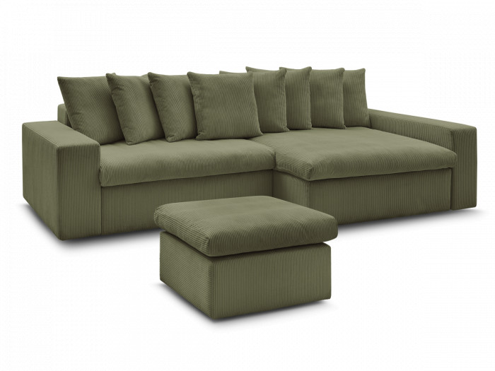 Canapé d'angle fixe ENORE velours côtelé avec pouf