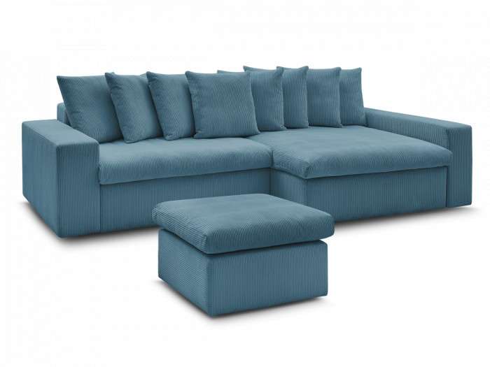 Canapé d'angle fixe ENORE velours côtelé avec pouf