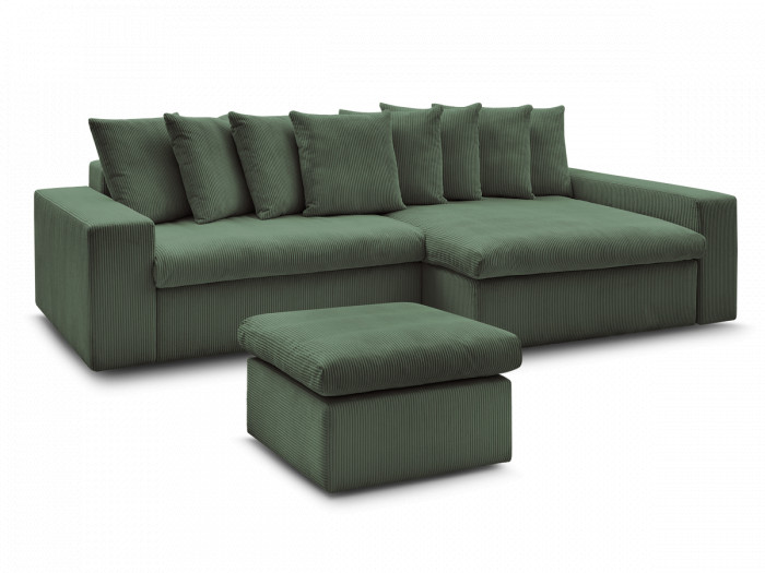 Canapé d'angle fixe ENORE velours côtelé avec pouf