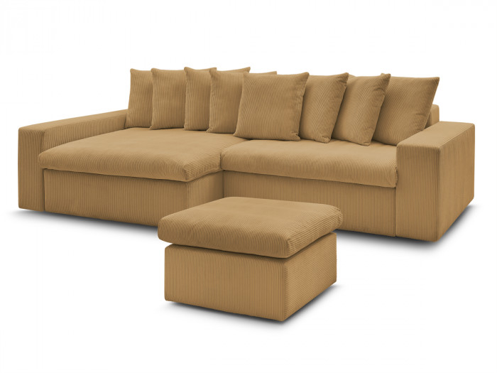Canapé d'angle fixe ENORE velours côtelé avec pouf