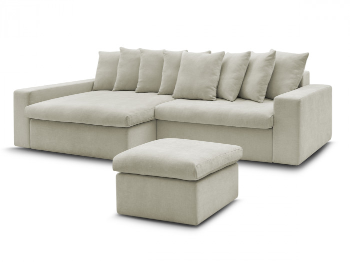 Canapé d'angle fixe ENORE tissu lisse avec pouf