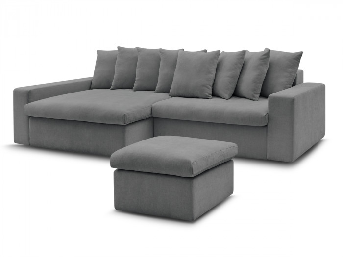 Canapé d'angle fixe ENORE tissu lisse avec pouf