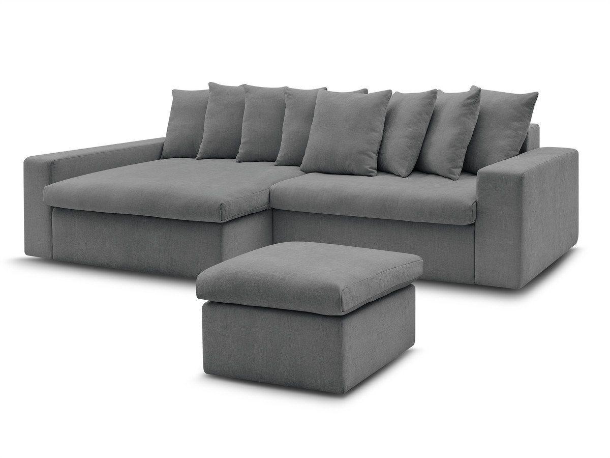 enore vaste hoekbank in gladde stof met voetenbank gekleurd donkergrijs
