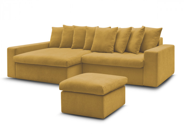 Canapé d'angle fixe ENORE tissu lisse avec pouf