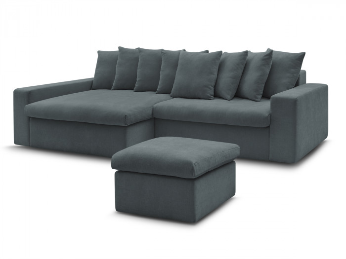 Canapé d'angle fixe ENORE tissu lisse avec pouf