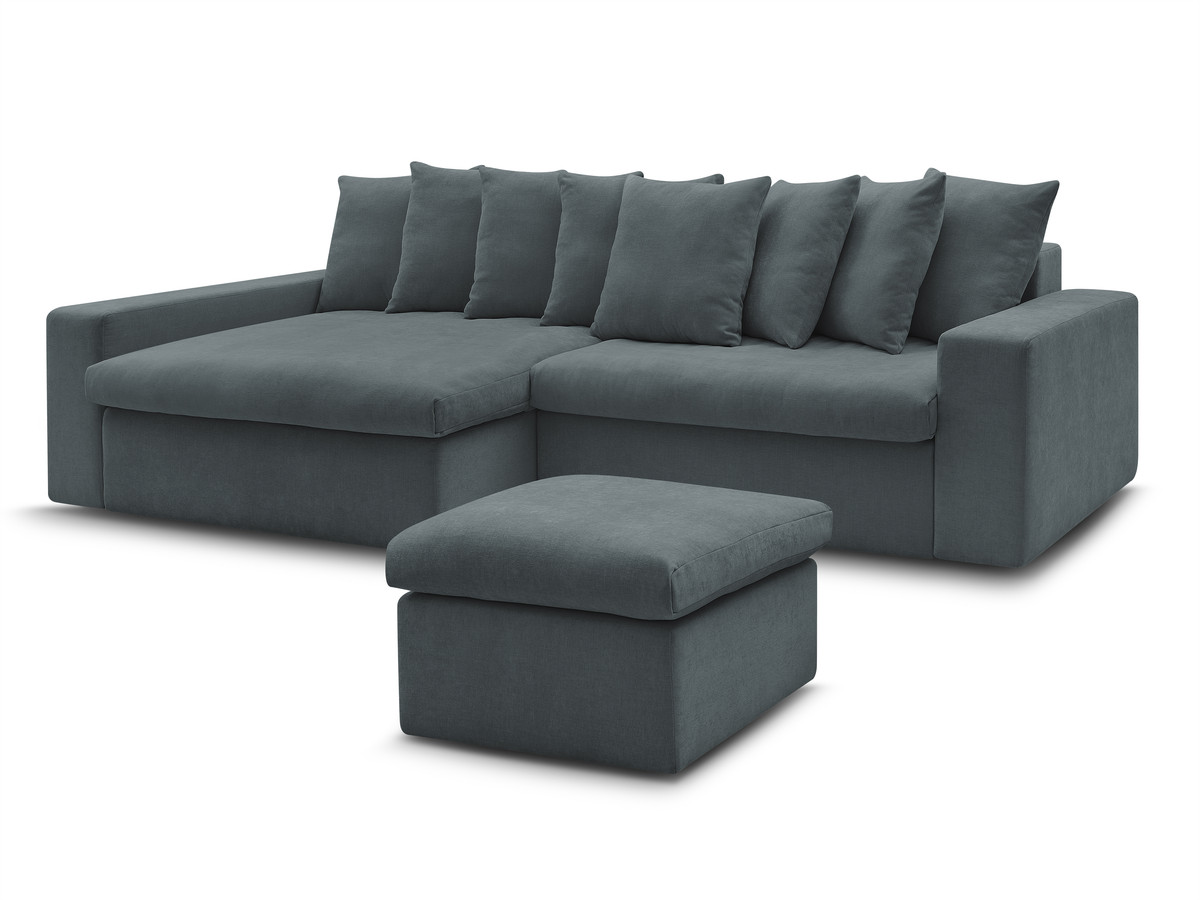 ENORE vaste hoekbank in gladde stof met voetenbank
