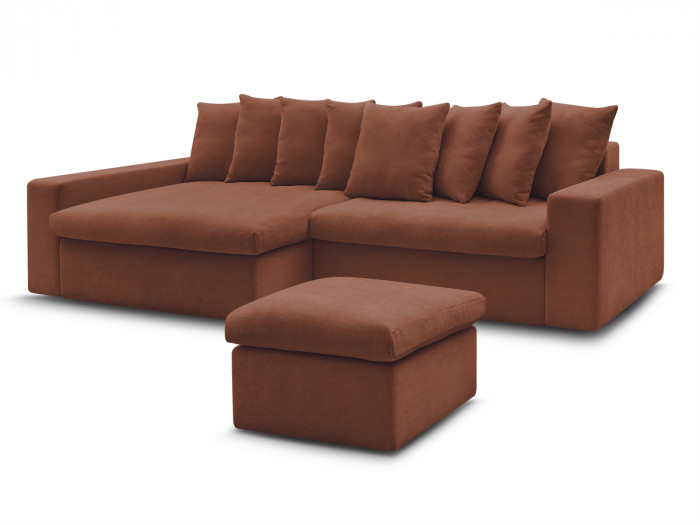 Canapé d'angle fixe ENORE tissu lisse avec pouf