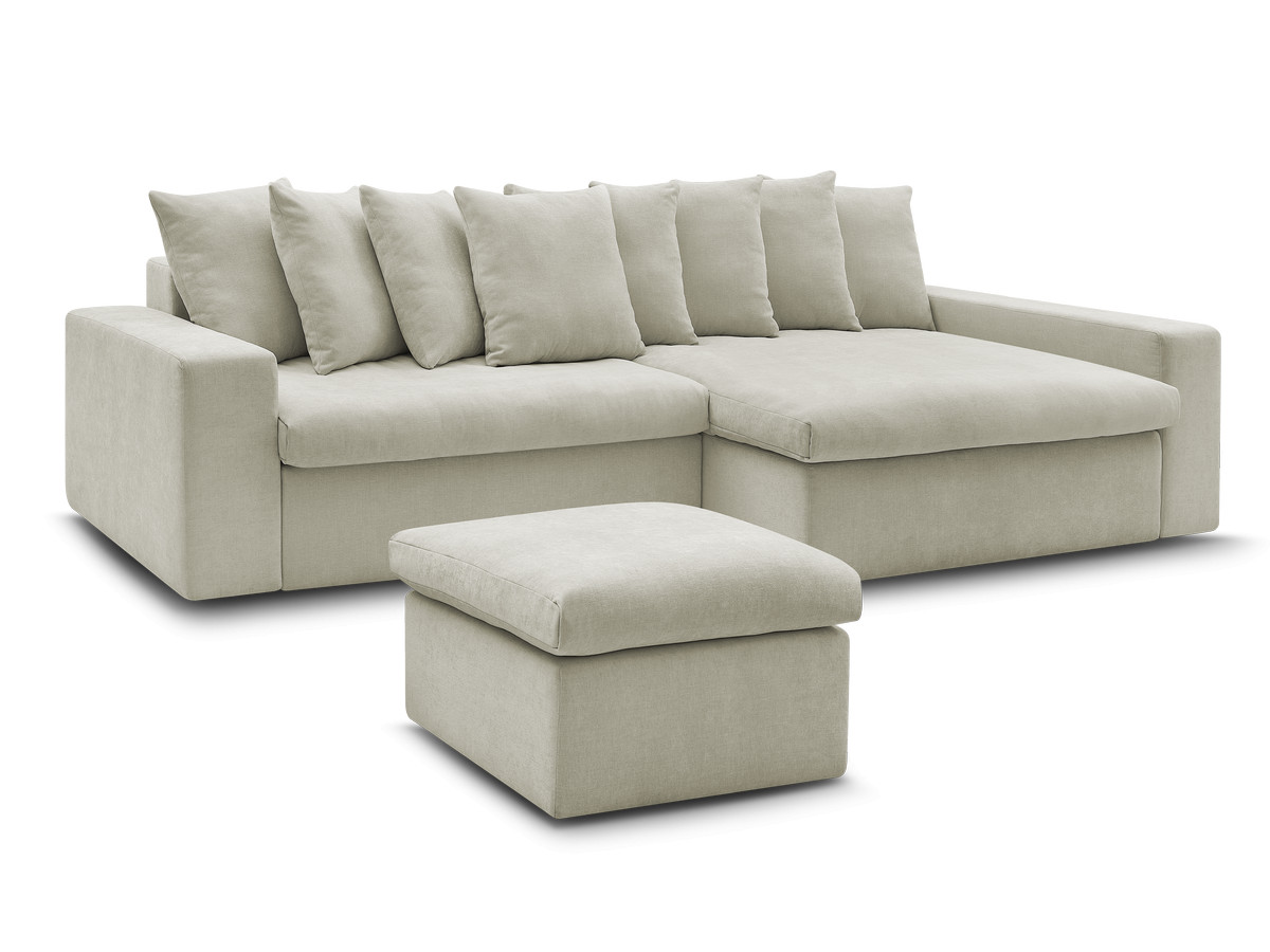 Canapé d'angle fixe ENORE tissu lisse avec pouf