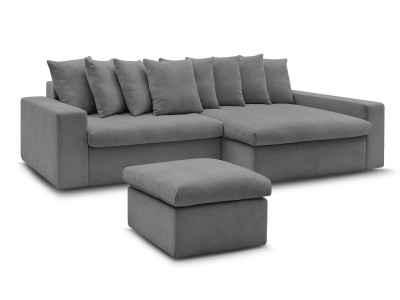 Canapé d'angle fixe ENORE tissu lisse avec pouf