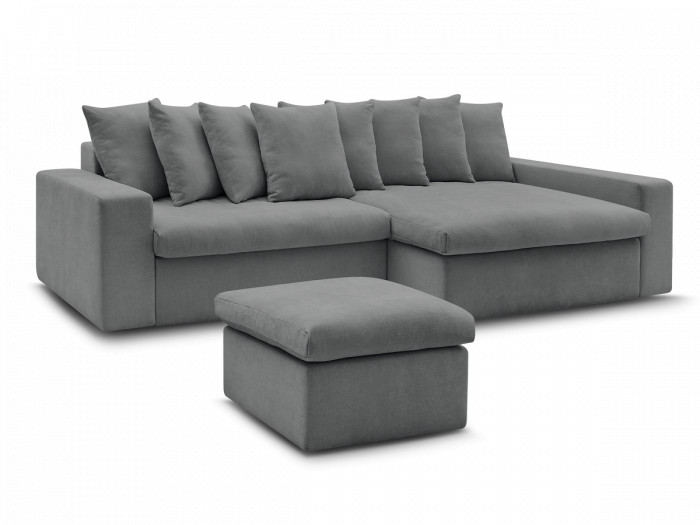 Canapé d'angle fixe ENORE tissu lisse avec pouf