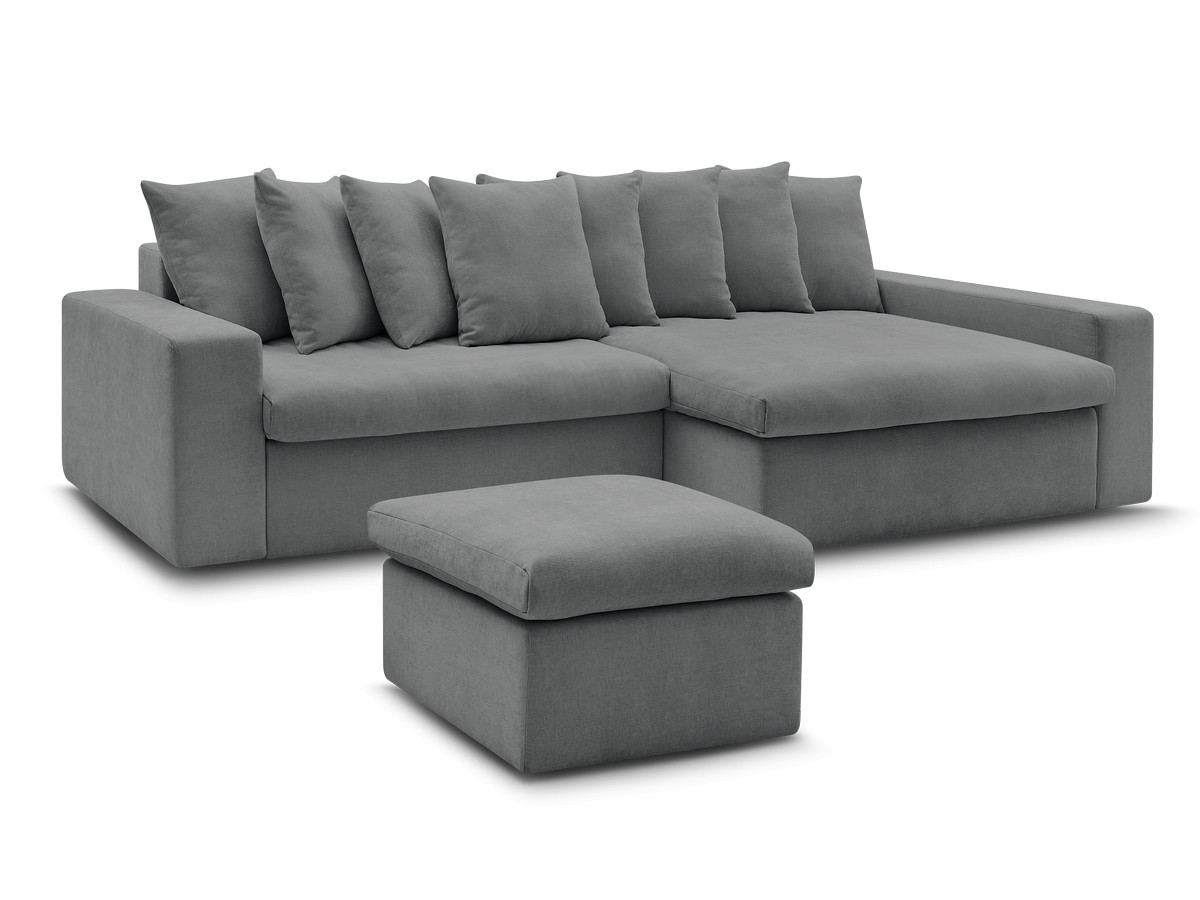 ENORE vaste hoekbank in gladde stof met voetenbank