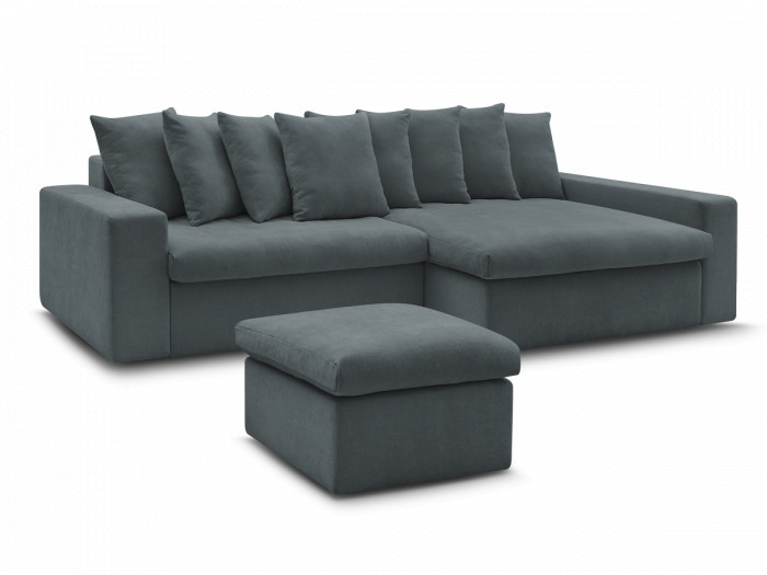 Canapé d'angle fixe ENORE tissu lisse avec pouf