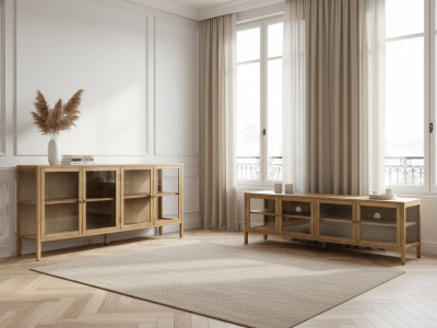 Ensemble CARMEN avec buffet 180 cm + meuble TV 160 cm placage chêne massif