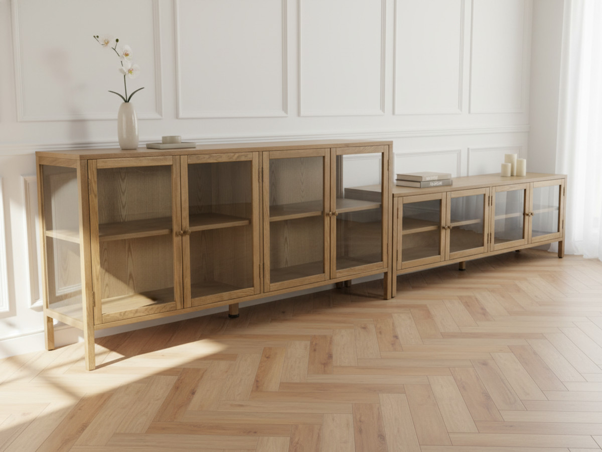 Ensemble CARMEN avec buffet 180 cm + meuble TV 160 cm placage chêne massif