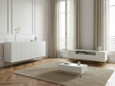 Ensemble KASHA avec Meuble TV 200 cm avec niche + Buffet 4 portes 200 cm pieds or