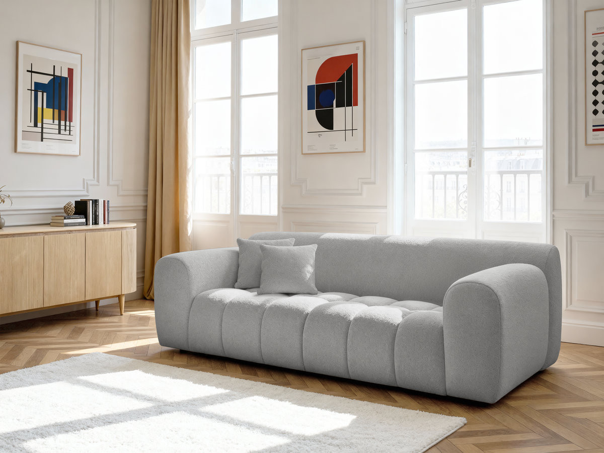 Canapé droit 3 places MELISSE chiné gris clair