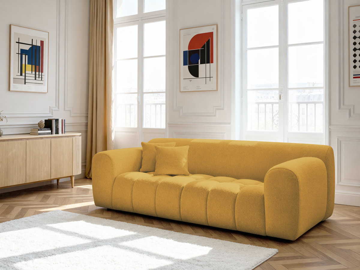 Canapé droit 3 places MELISSE chiné jaune