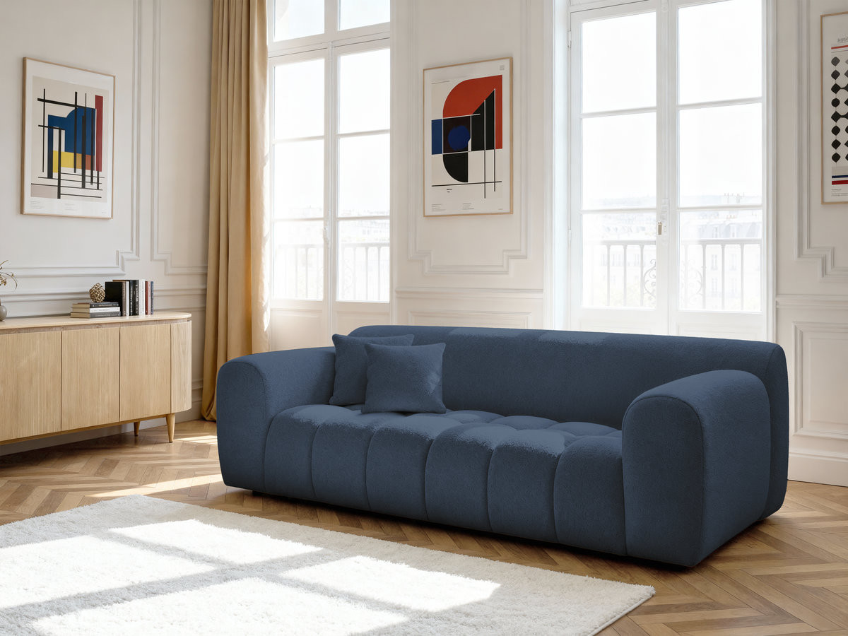 Canapé droit 3 places MELISSE chiné bleu