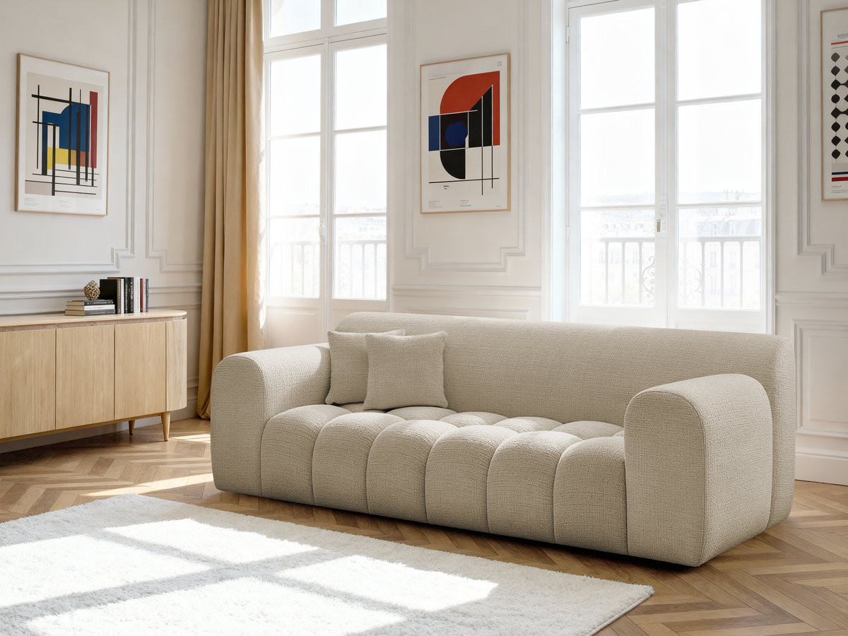 MELISSE 3-zits vaste rechte bank in structuurstof