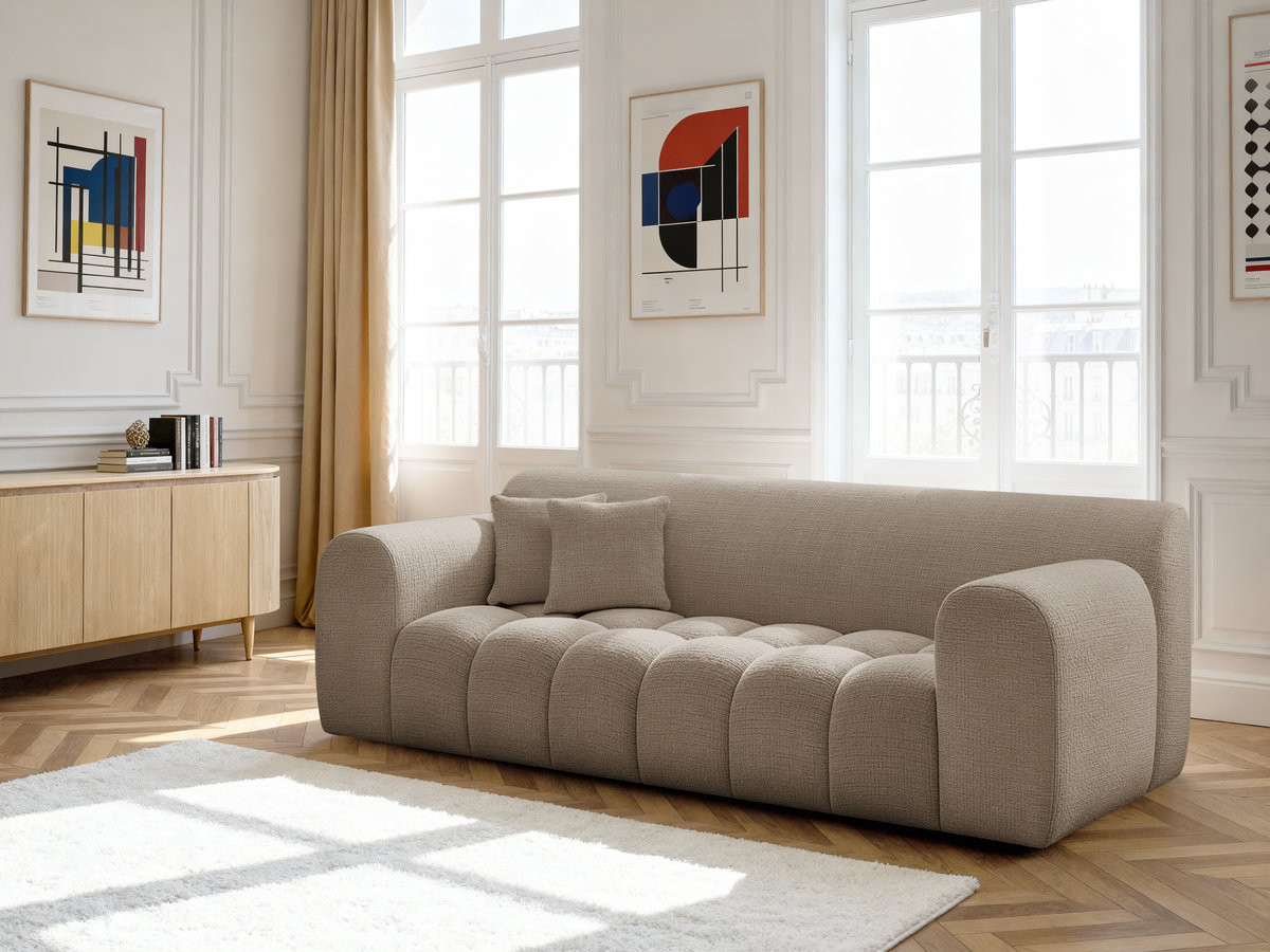 Canapé droit 3 places MELISSE texturé taupe