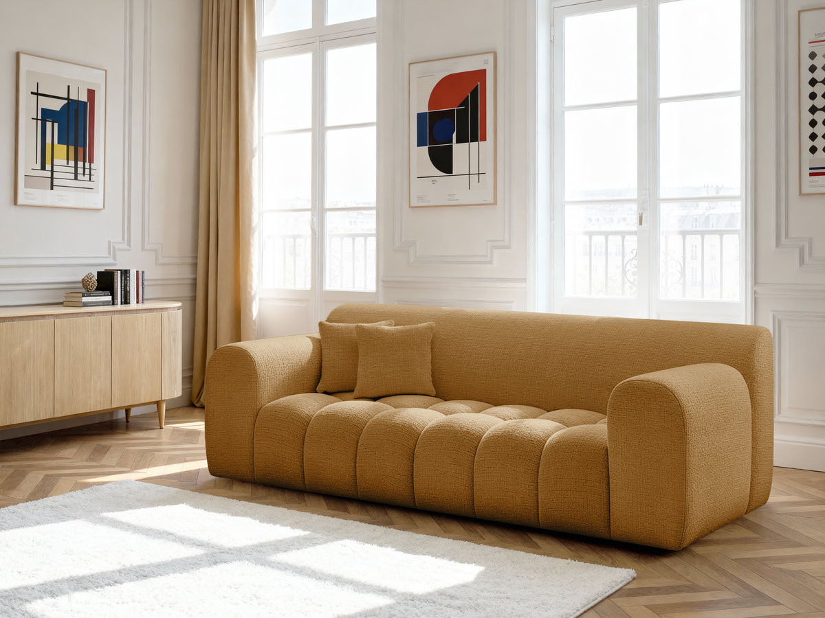 MELISSE 3-zits vaste rechte bank in structuurstof