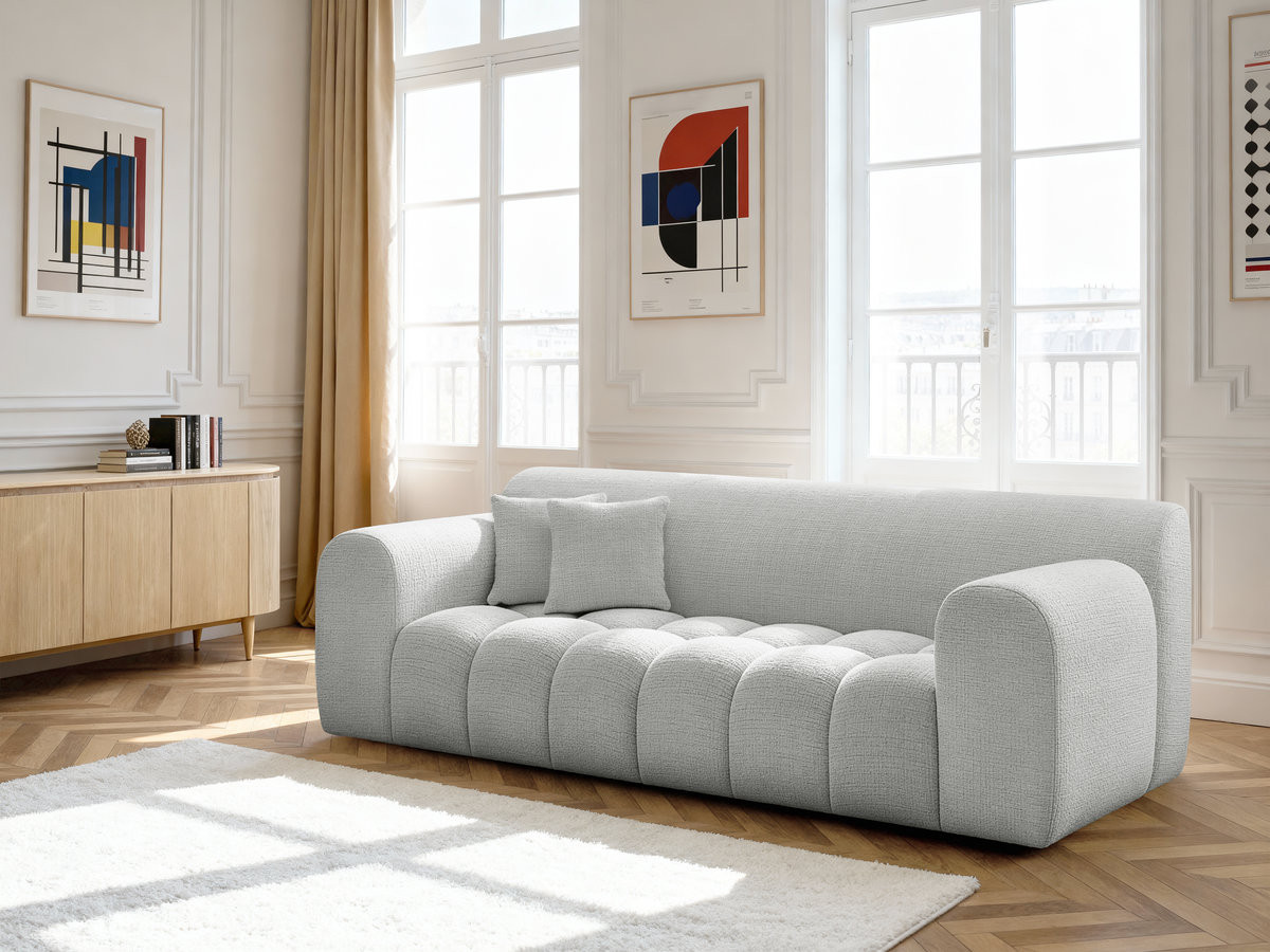 Canapé droit 3 places MELISSE texturé gris clair