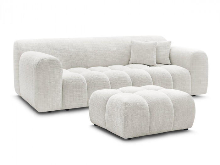 Canapé droit fixe 3 places MELISSE tissu texturé avec pouf