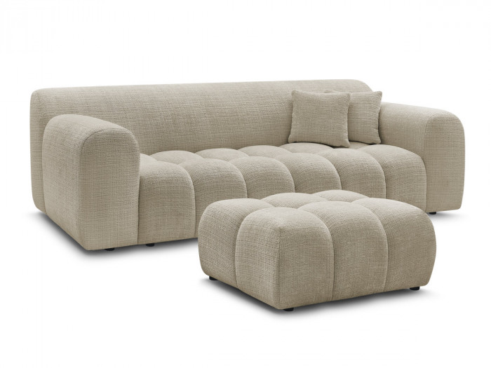 Canapé droit fixe 3 places MELISSE tissu texturé avec pouf