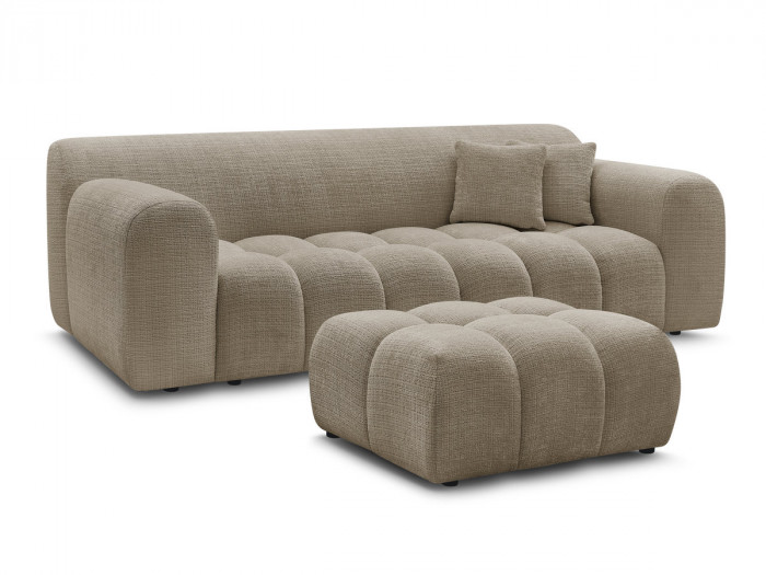 Canapé droit fixe 3 places MELISSE tissu texturé avec pouf