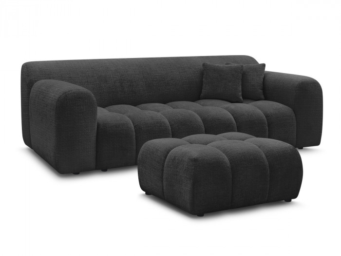 Canapé droit fixe 3 places MELISSE tissu texturé avec pouf