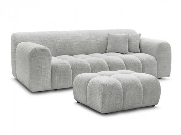Canapé droit fixe 3 places MELISSE tissu texturé avec pouf
