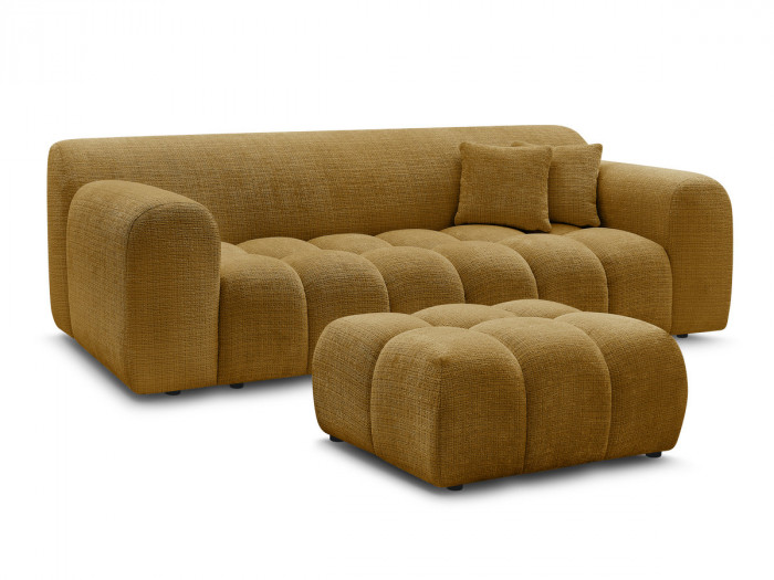 Canapé droit fixe 3 places MELISSE tissu texturé avec pouf