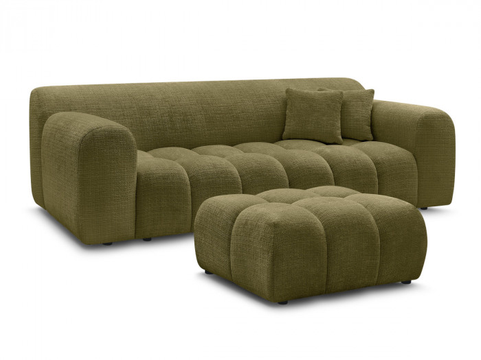 Canapé droit fixe 3 places MELISSE tissu texturé avec pouf