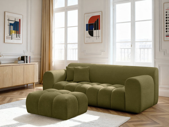 Canapé droit fixe 3 places MELISSE tissu texturé avec pouf