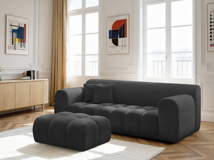Canapé droit fixe 3 places MELISSE tissu texturé avec pouf