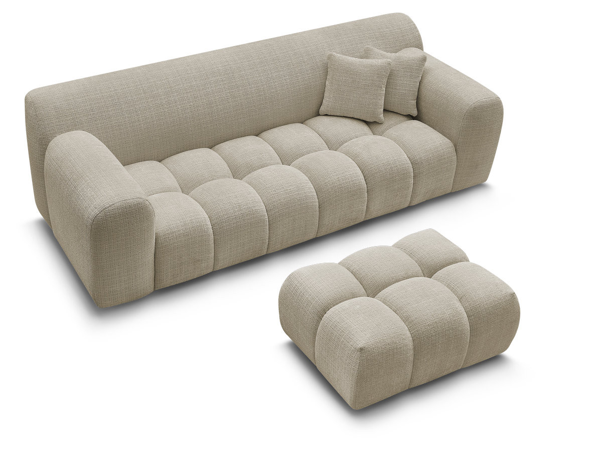 Canapé droit 3 places MELISSE texturé avec pouf beige — vue 5