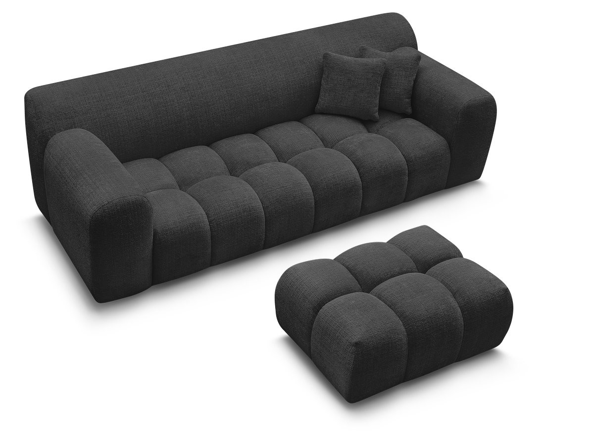 Canapé droit 3 places MELISSE texturé avec pouf noir — vue 5