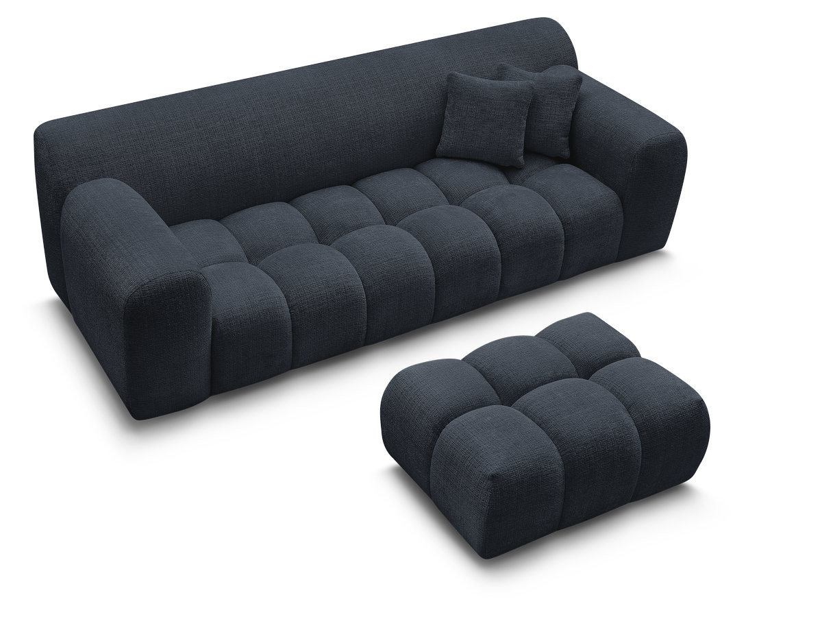 Canapé droit 3 places MELISSE texturé avec pouf bleu — vue 5