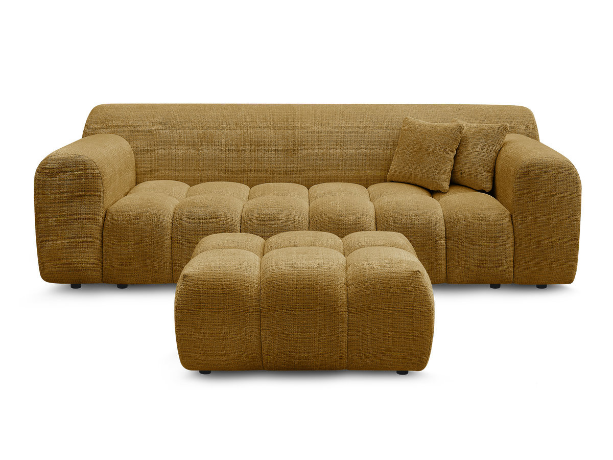 Canapé droit 3 places MELISSE texturé avec pouf jaune — vue 4