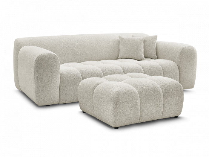 Canapé droit fixe 3 places MELISSE tissu chiné avec pouf