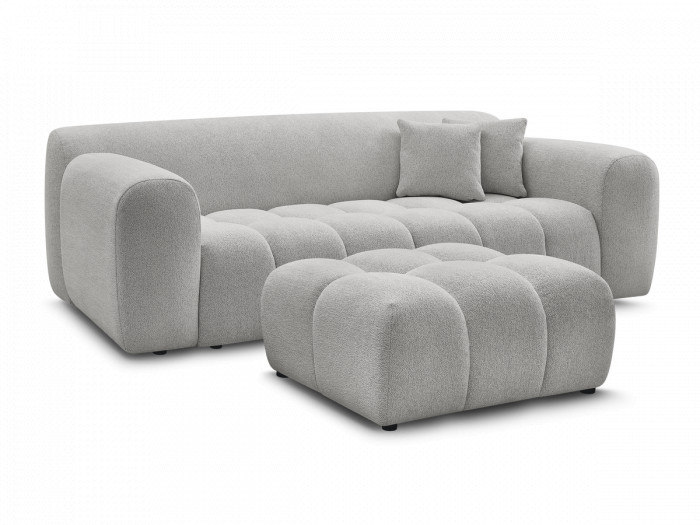 Canapé droit fixe 3 places MELISSE tissu chiné avec pouf