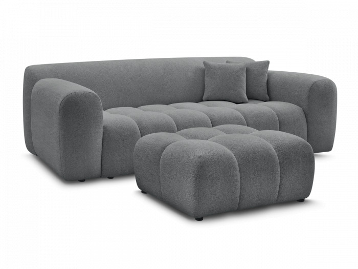 Canapé droit fixe 3 places MELISSE tissu chiné avec pouf