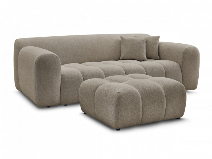 Canapé droit fixe 3 places MELISSE tissu chiné avec pouf