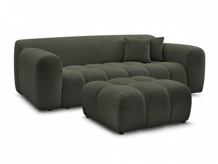 Canapé droit fixe 3 places MELISSE tissu chiné avec pouf