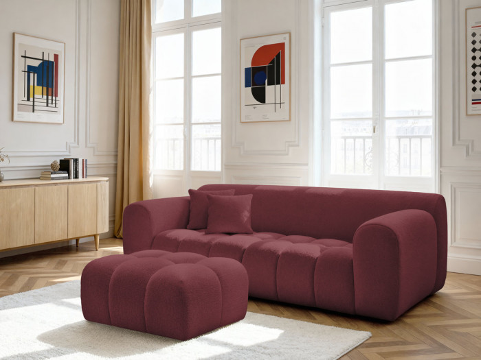 Canapé droit fixe 3 places MELISSE tissu chiné avec pouf