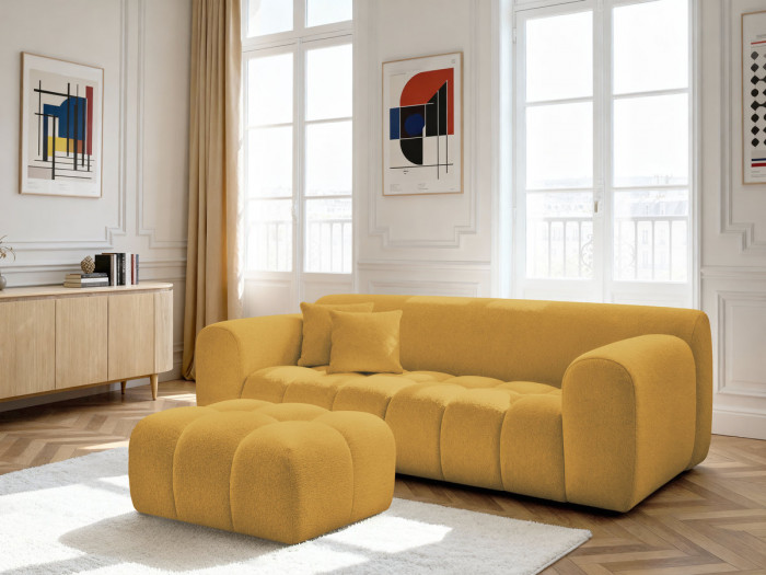 Canapé droit fixe 3 places MELISSE tissu chiné avec pouf
